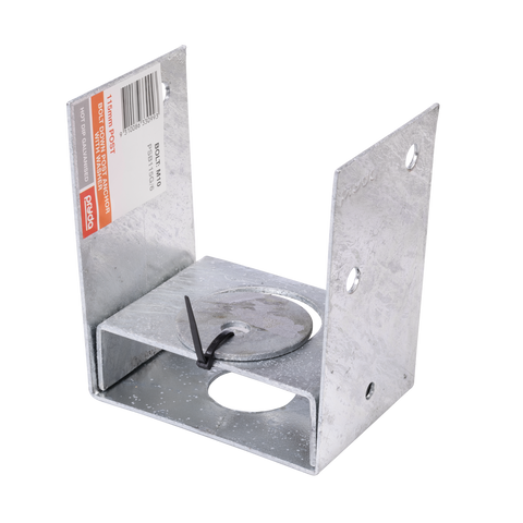 Pryda 115mm M10 Bolt Down Galvanised Steel Full Stirrup Post Anchor with Washer