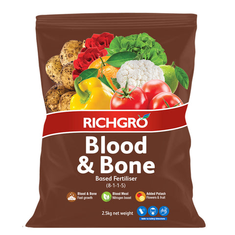 Richgro Blood and Bone Plus 2.5kg Based Fertiliser for Fruit, Flowers & Vegetables, Safe for Veg