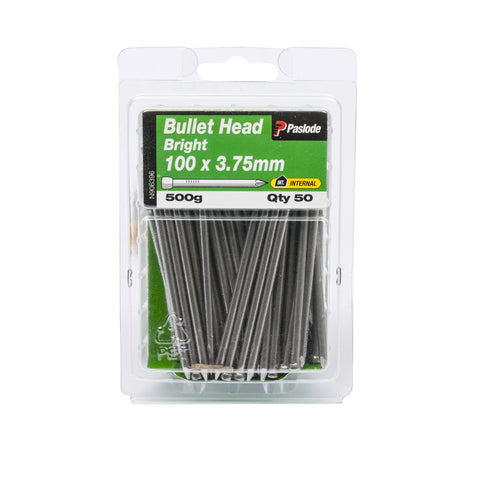 Paslode 100 x 3.75mm Bright Steel Bullet Head Nails - 500g 50 Pack