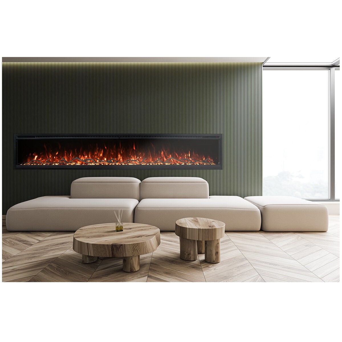 Modern Flames Spectrum 100 Inch Electric Fireplace - Black - Hybrid-FX Flame Technology - SPS-100BAUS