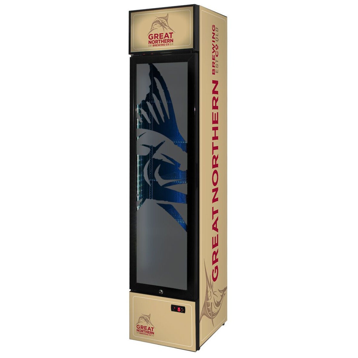 Schmick 160L Great Northern Gold Branded Skinny Upright Bar Fridge - 9 Star - SS-P160-GNBC-GOLD