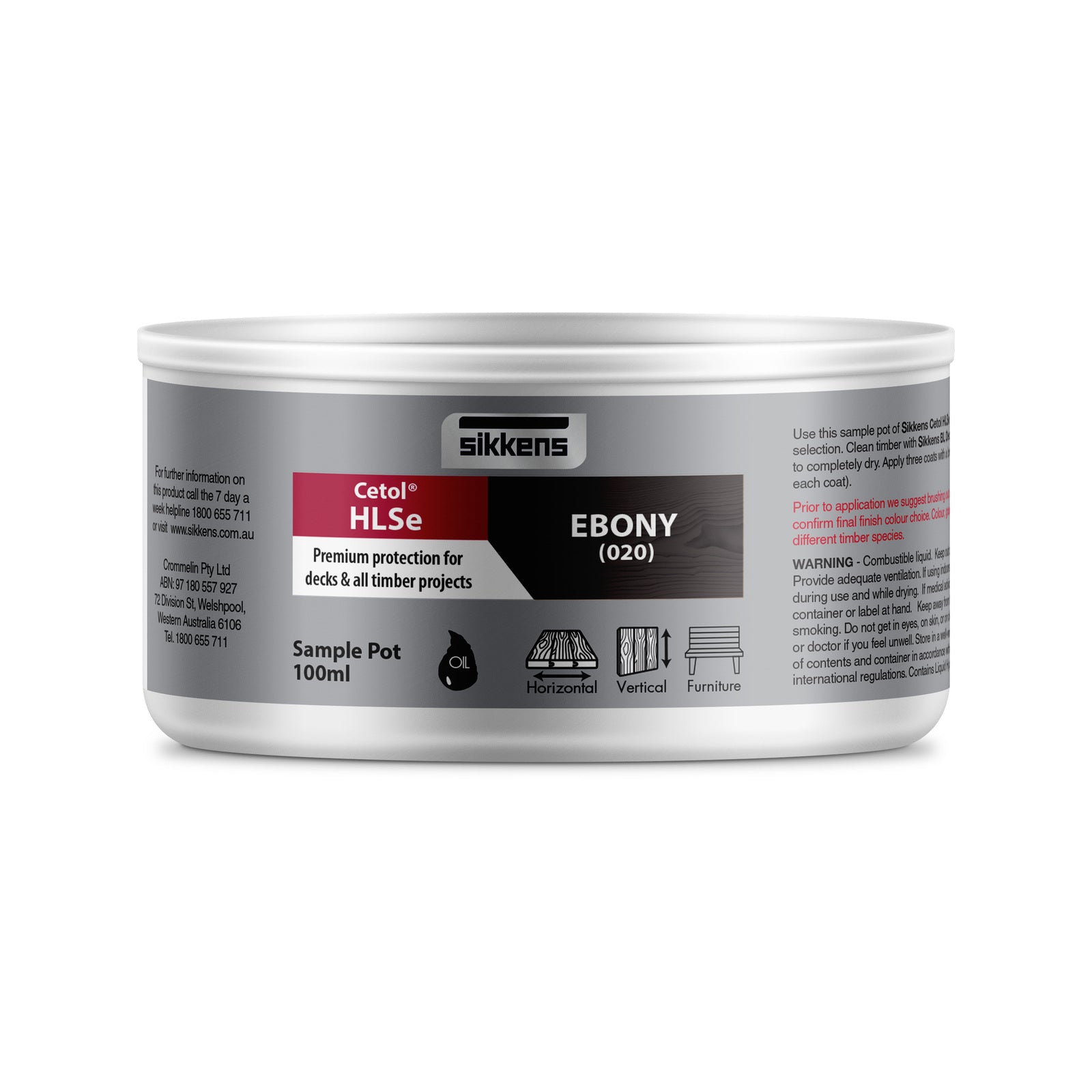 Sikkens Cetol HLSe Ebony Timber Finish 100ml - Oil Based, Satin, UV Resistant Sample Tin