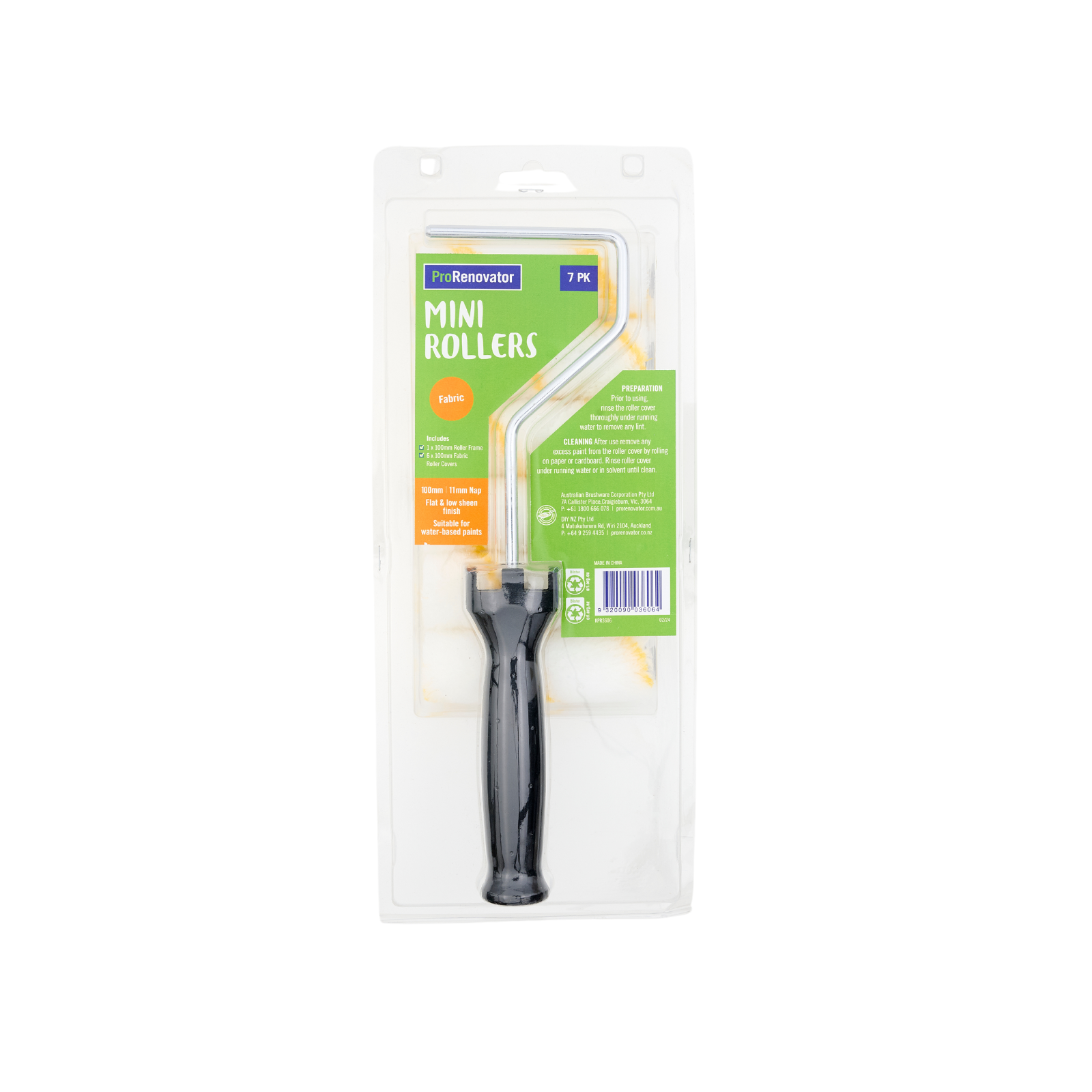 ProRenovator 100mm Black Polyester Mini Roller Set 11mm Nap 7 Pack