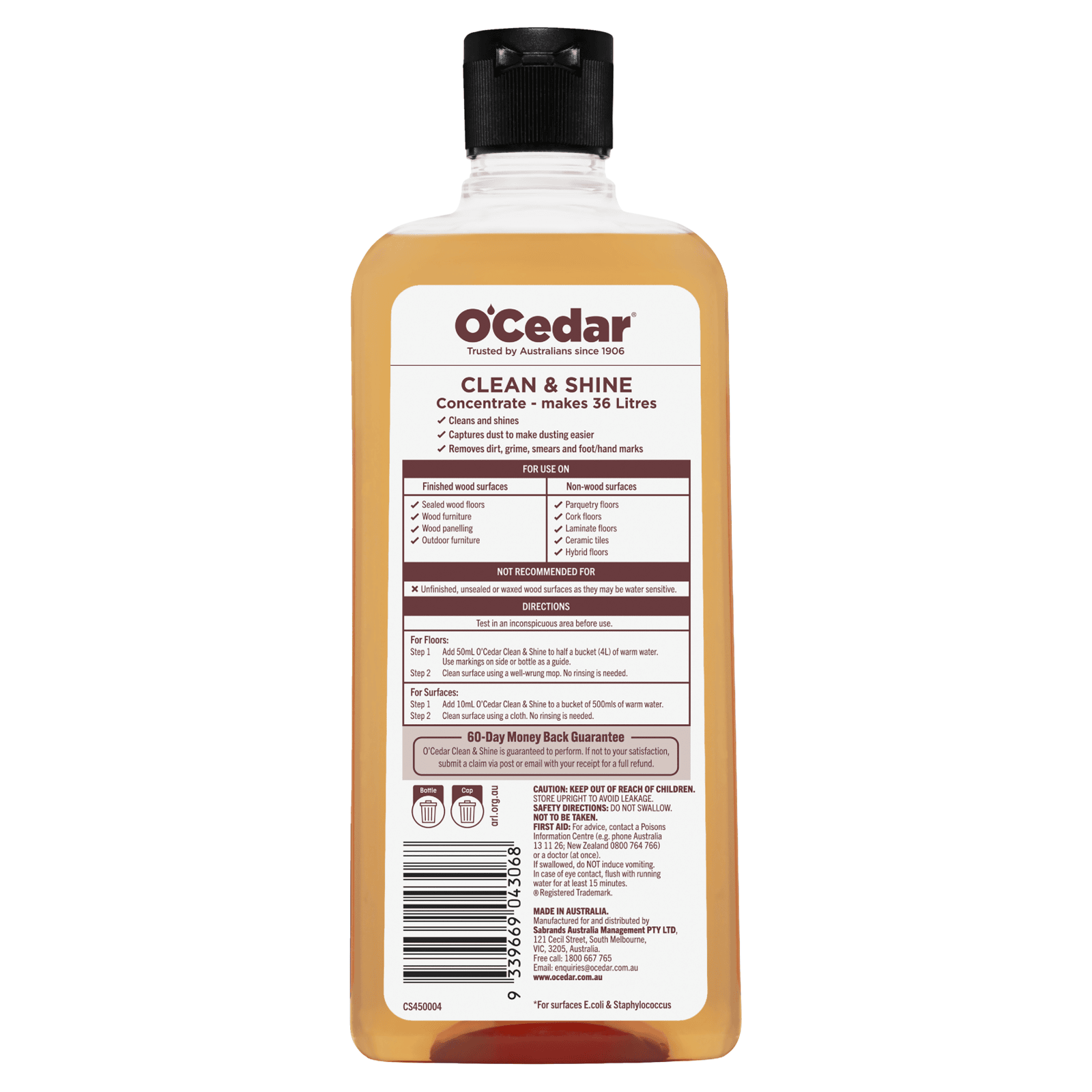 O'Cedar Clean and Shine Timber Floor Cleaner 450ml Concentrate - No-Rinse