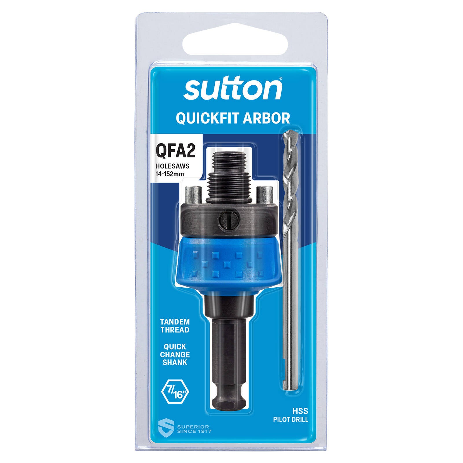 Sutton Tools Quickfit Holesaw Arbor for 14-152mm Holesaws, Quick-Change Shank