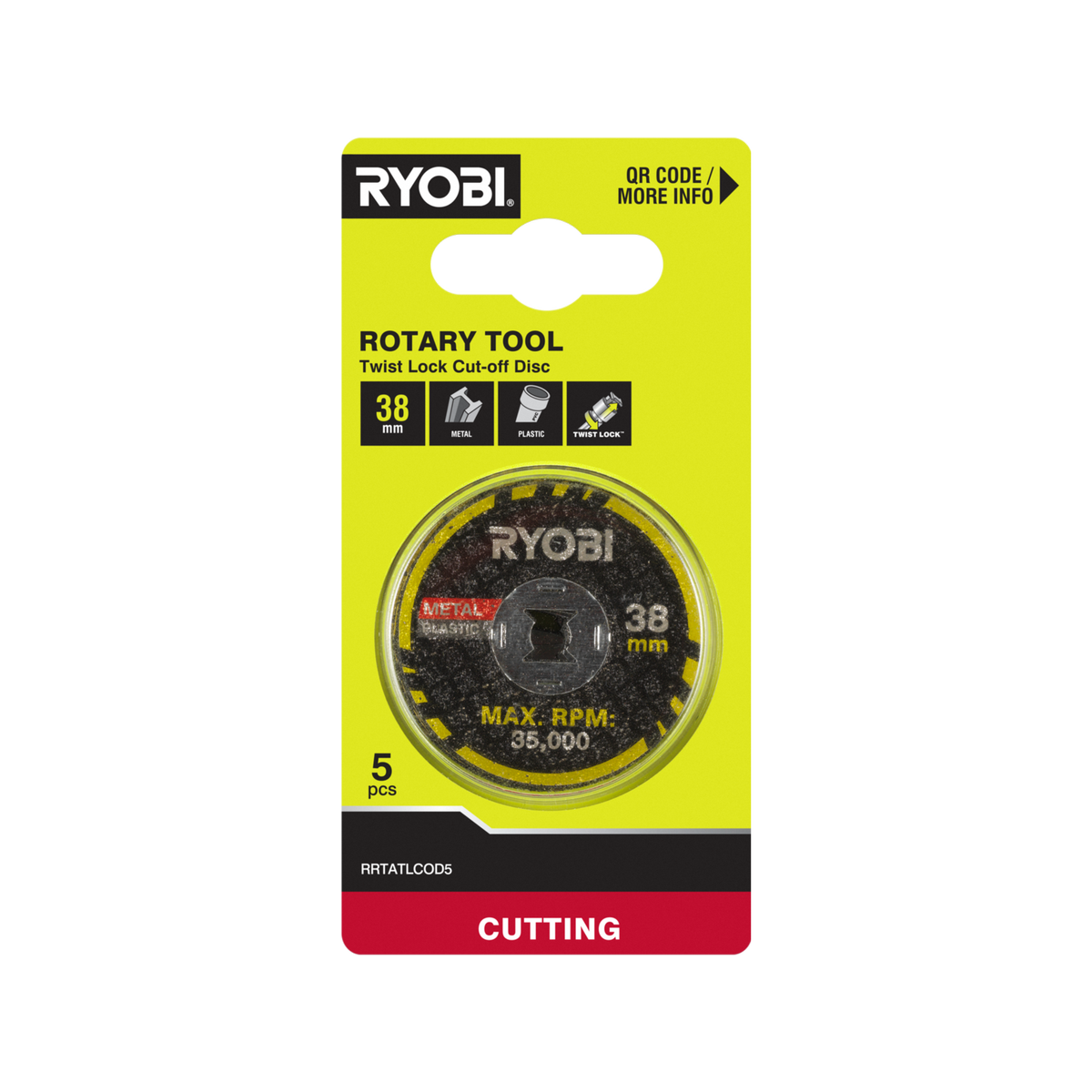 Ryobi 38mm Rotary Twist Lock Cutting Disc for Metal and Plastic - 5 Pack