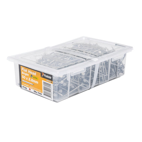 Paslode Bright Steel Flat Head Nails 50 x 2.8mm 2kg - 740 Pack