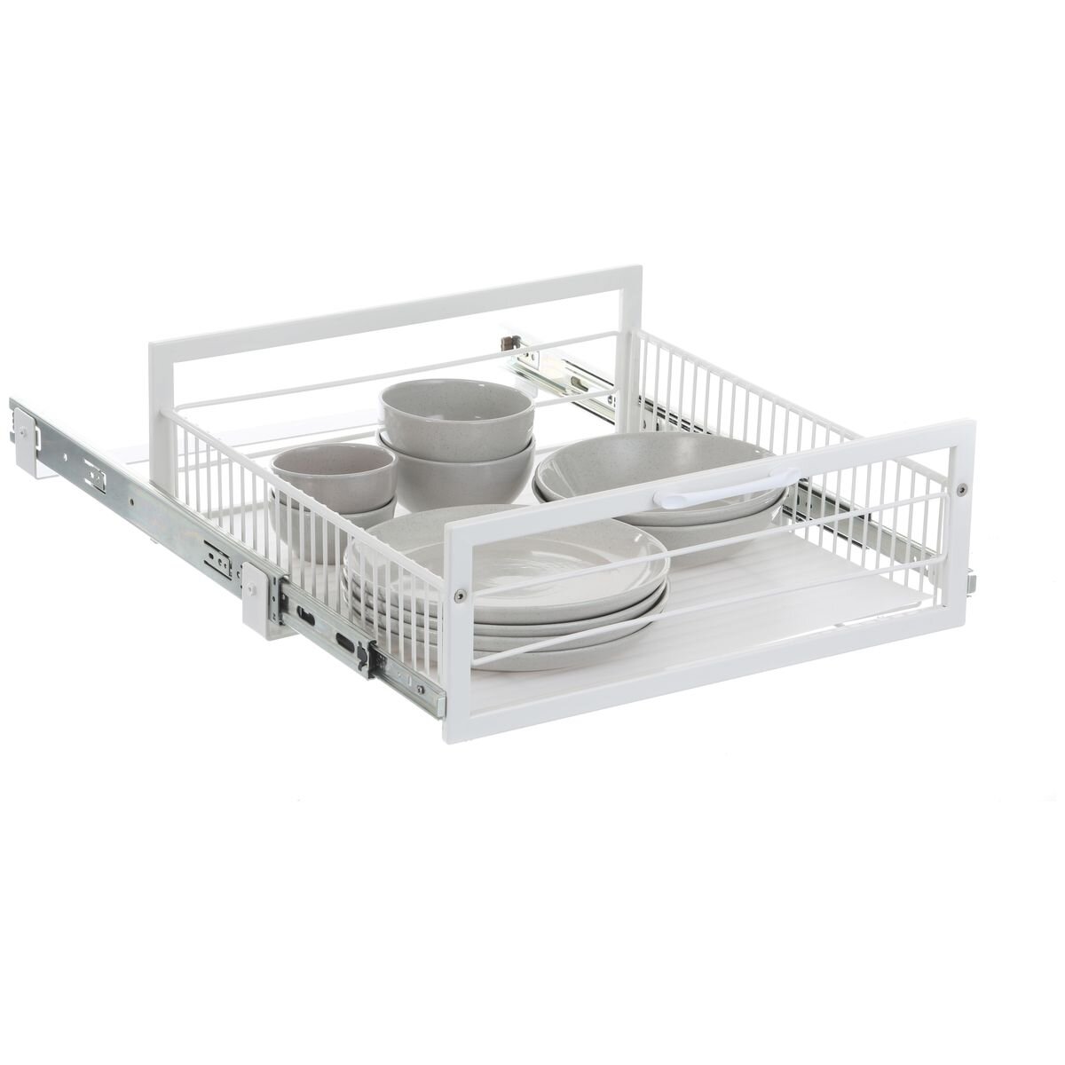 L.T. Williams Pull Out Wire Basket 54.5cm - White - 25kg Capacity - Full Extension Runners - 9707