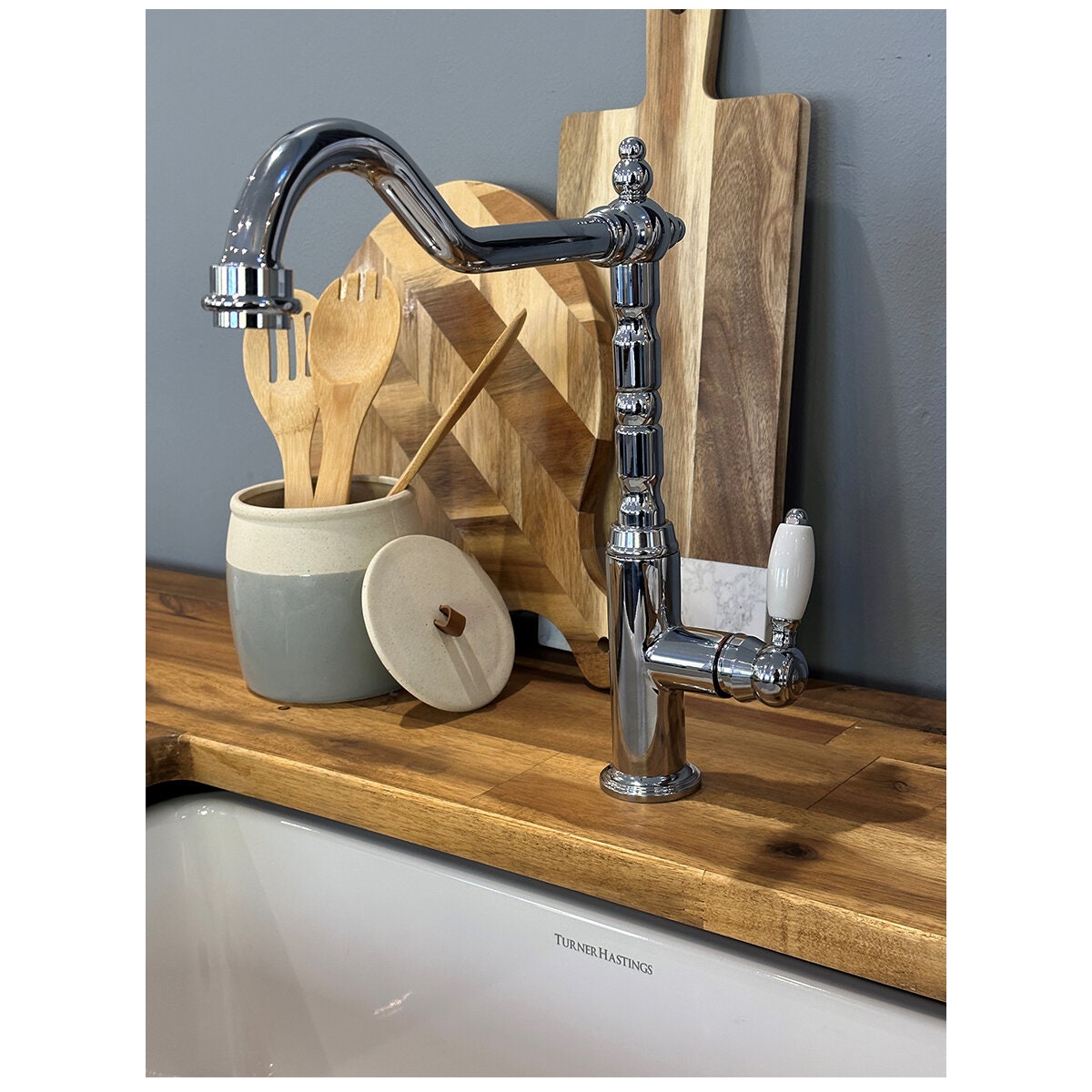 Turner Hastings Providence single sink mixer - chrome with white handle accent and square neck - PR404SM-CH