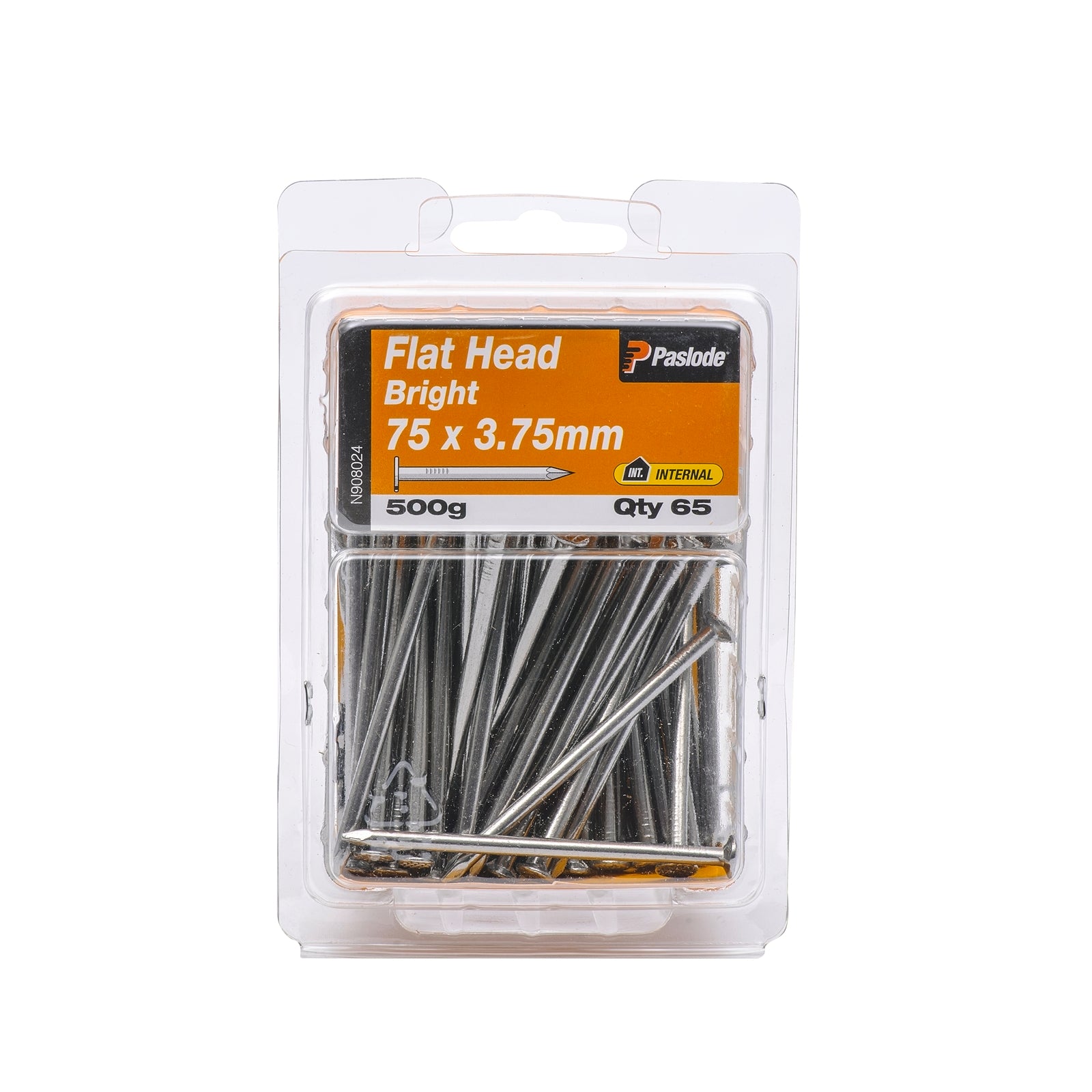 Paslode 75 x 3.75mm 500g Bright Steel Flat Head Nails - 65 Pack