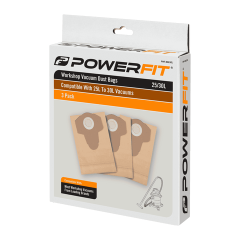 PowerFit 30L Paper Dust Bag, 3 Pack, Brown