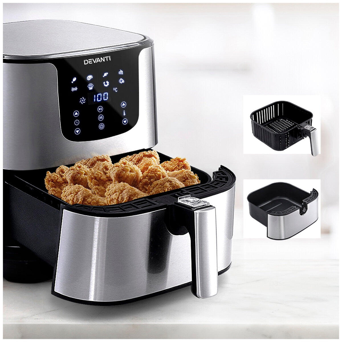 Devanti 7L Digital Air Fryer Silver AF-K-G-5T6-SS - SuperSaverAU - view 5