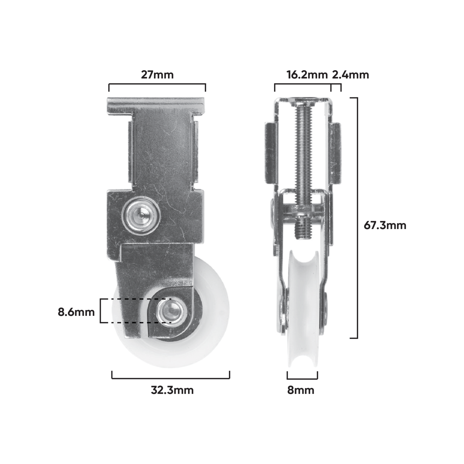 Rolltrak Adjustable Steel Carriage & Nylon Roller, Patio Door