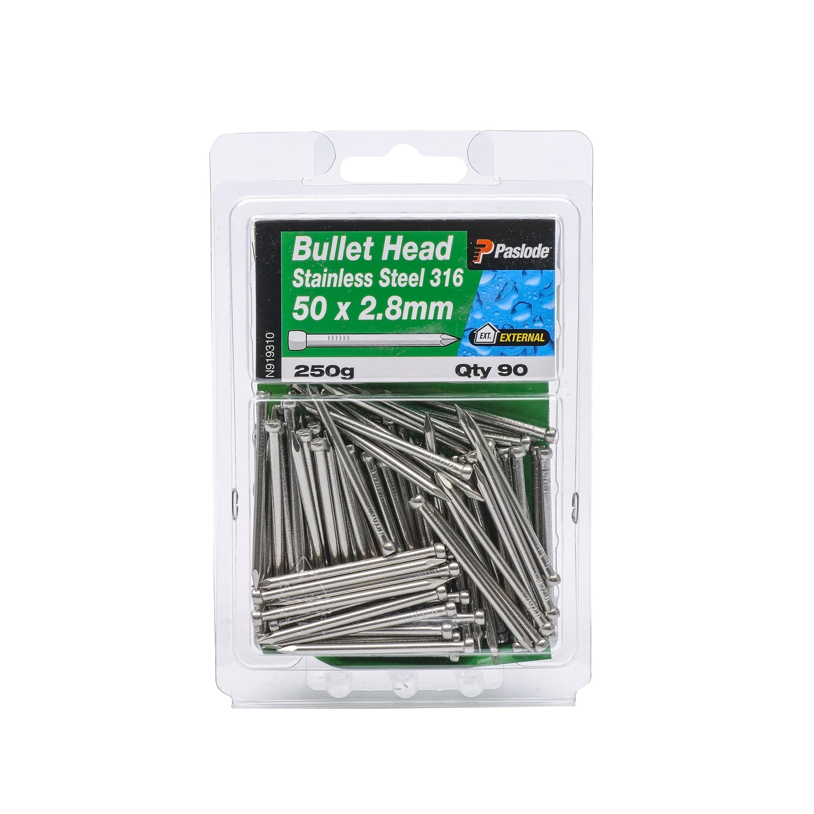 Paslode 50 x 2.8mm 316 Grade Stainless Steel Bullet Head Nails 250g - 90 Pack