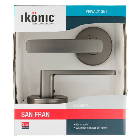 Ikonic San Fran Privacy Lever Set Gunmetal Zinc
