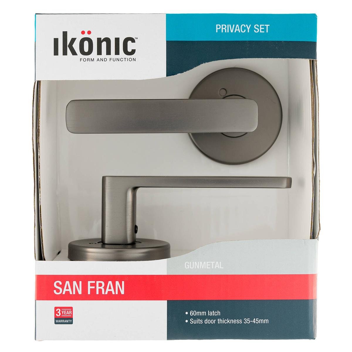 Ikonic San Fran Privacy Lever Set Gunmetal Zinc