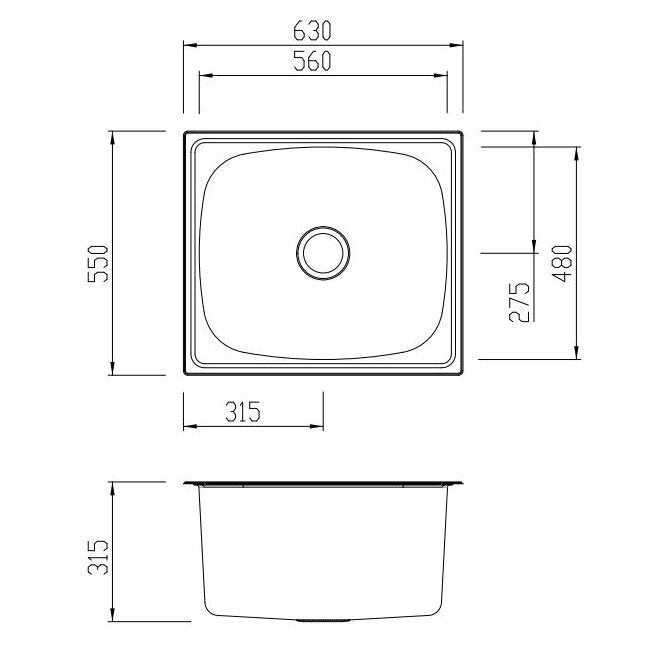 Oliveri 70L single bowl laundry tub - Polished stainless steel with right-hand tap hole - TI70RTH