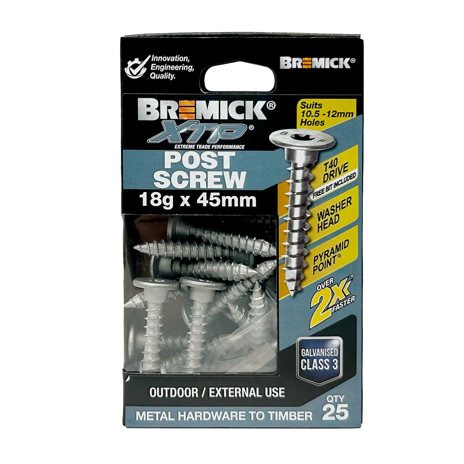 Bremick XTP 18g x 45mm Galvanised Washer Head T40 Post Screw 25 Pack