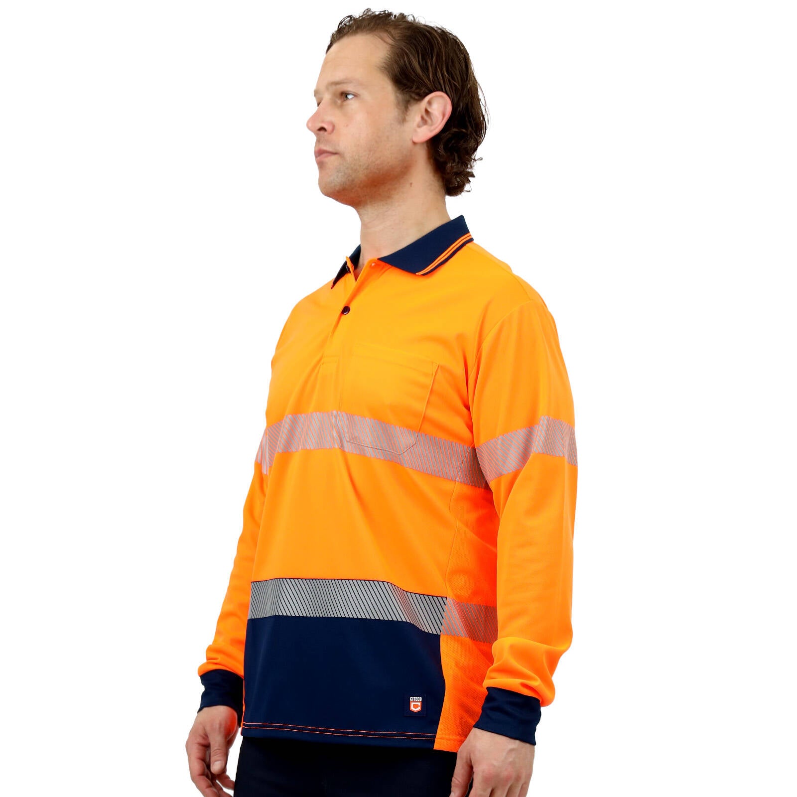 Citeco Men's Orange Hi Vis Long Sleeve Polo Reflective - Medium