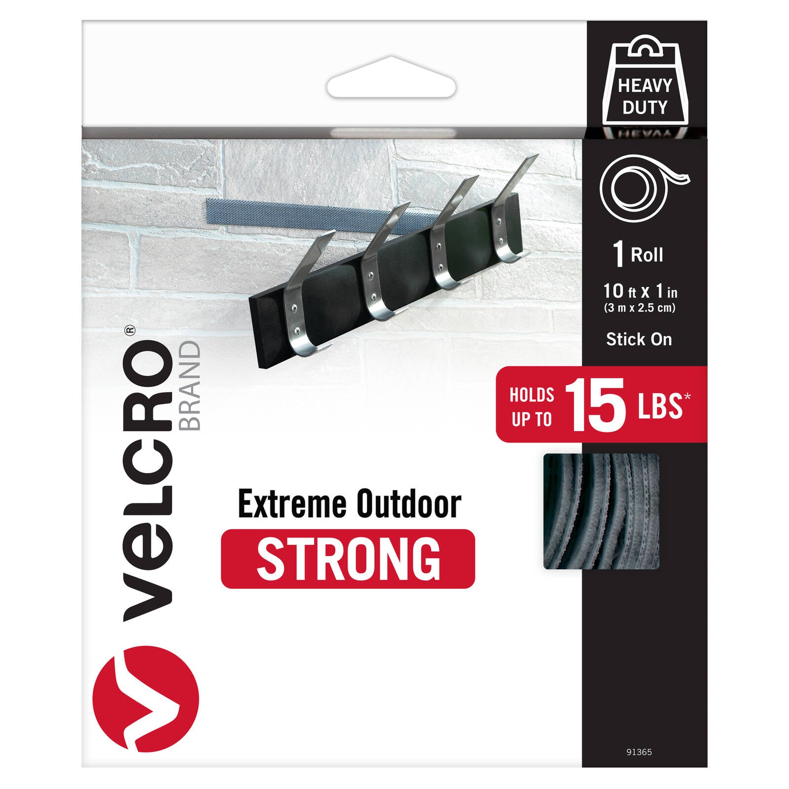 VELCRO Extreme Outdoor Stick-On Hook and Loop Roll, Grey, 3m x 25mm, Weather Resistant