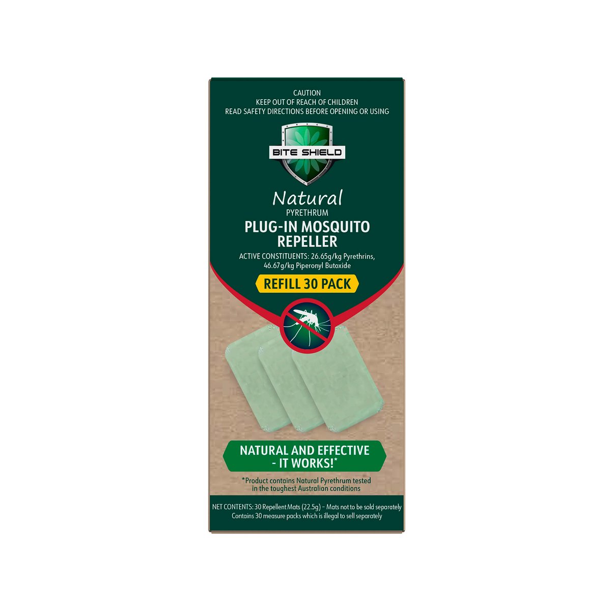 Bite Shield Plug-In Mosquito Repeller Refills, 30 Pack, Green, Indoor, BSH100836