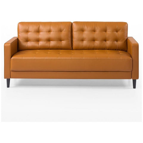 Zinus Benton 3 seater faux leather sofa - cognac, grid tufted, tapered wooden legs - AU-USSBTF-3CL
