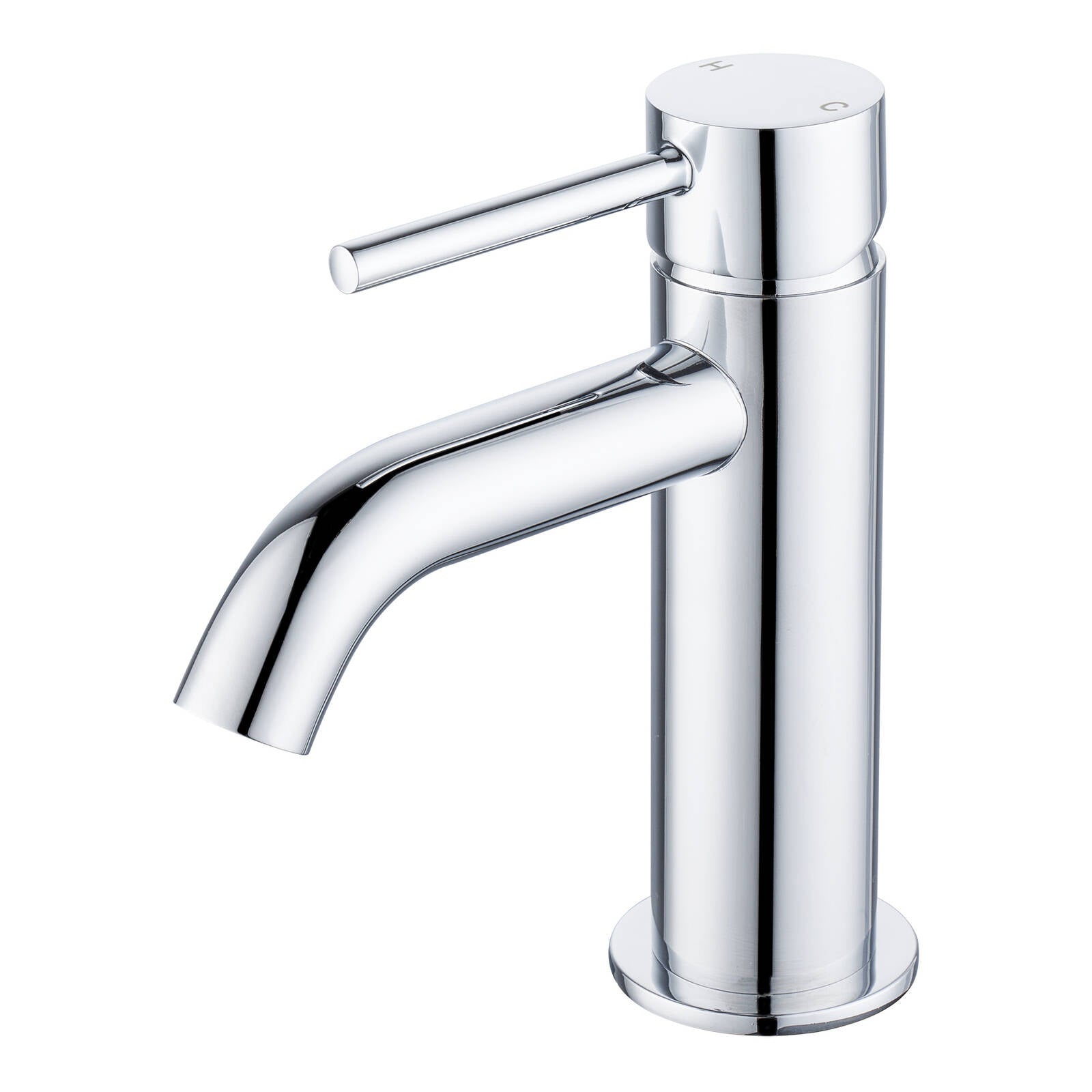 Mondella Resonance Chrome Curved Spout Basin Mixer, 25mm Cartridge, Pin Lever, 6L/min WELS 5 Star