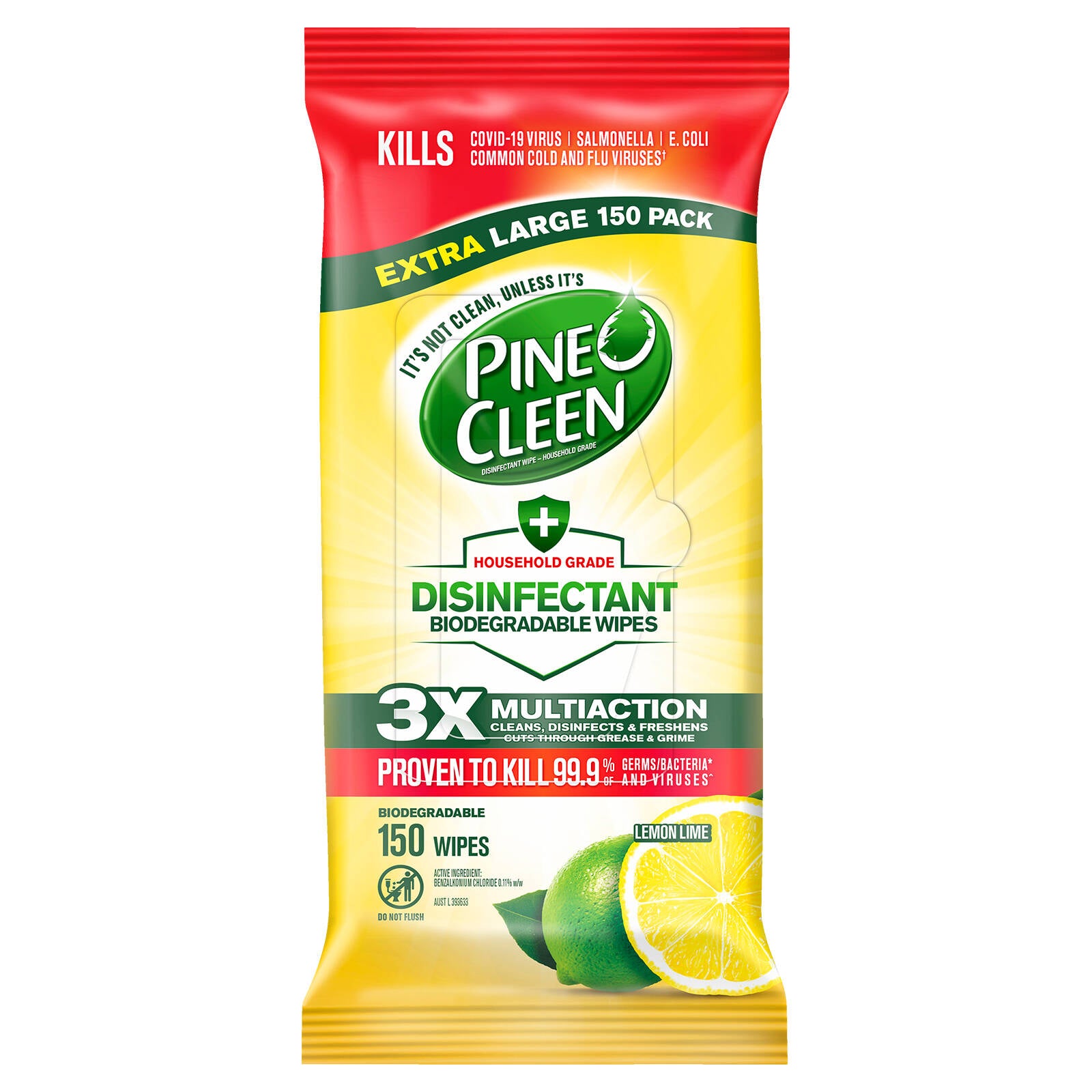 Pine O Cleen Lemon Lime Biodegradable Disinfectant Wipes 150 Pack