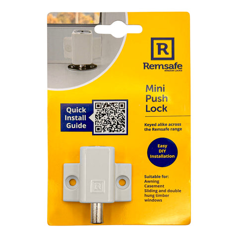Remsafe White Window & Door Mini Push Lock - Lockable, White Powdercoat Steel