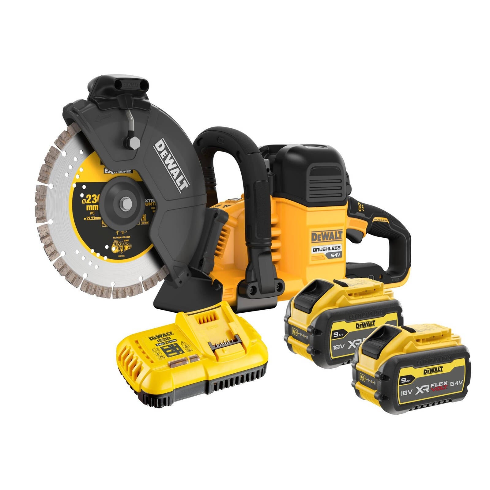 DeWALT 54V 9.0Ah 230mm XR FLEXVOLT Brushless Cordless Concrete Cut Off Saw Kit DCS691X2-XE