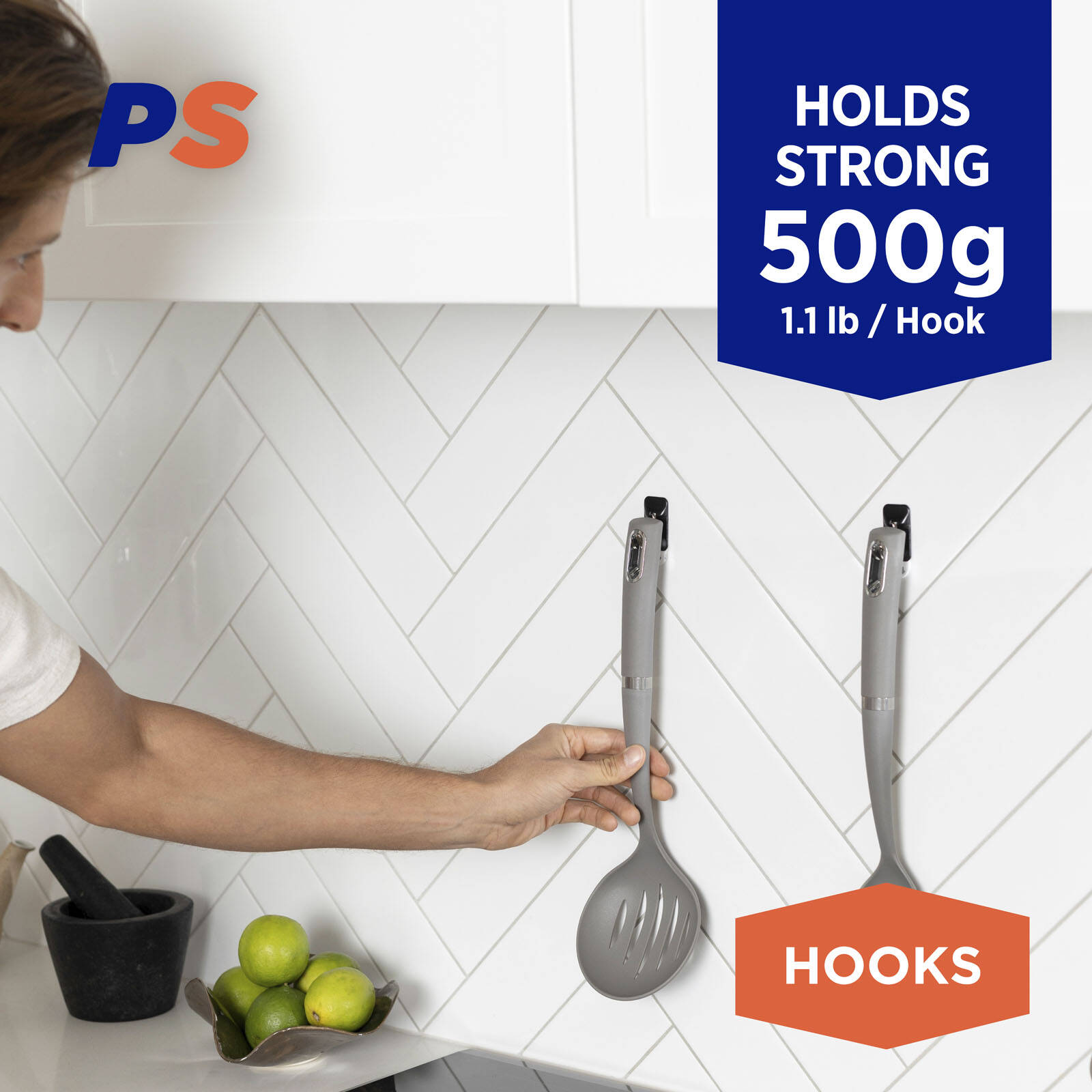 Permastik Small Self-Adhesive Kitchen Hooks 9 Pack - Black, Holds 500g