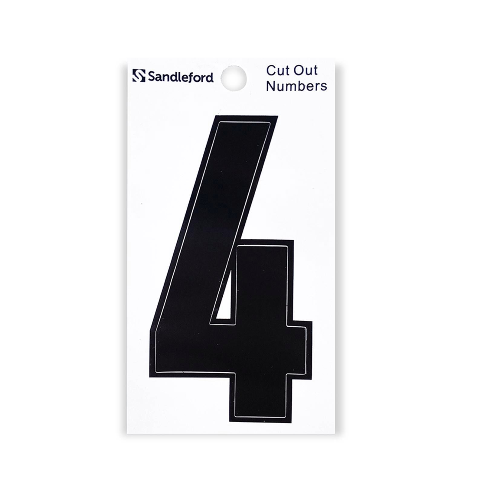 Sandleford 85mm Black Cut Out Self Adhesive House Number 4 - Weather Resistant Gloss