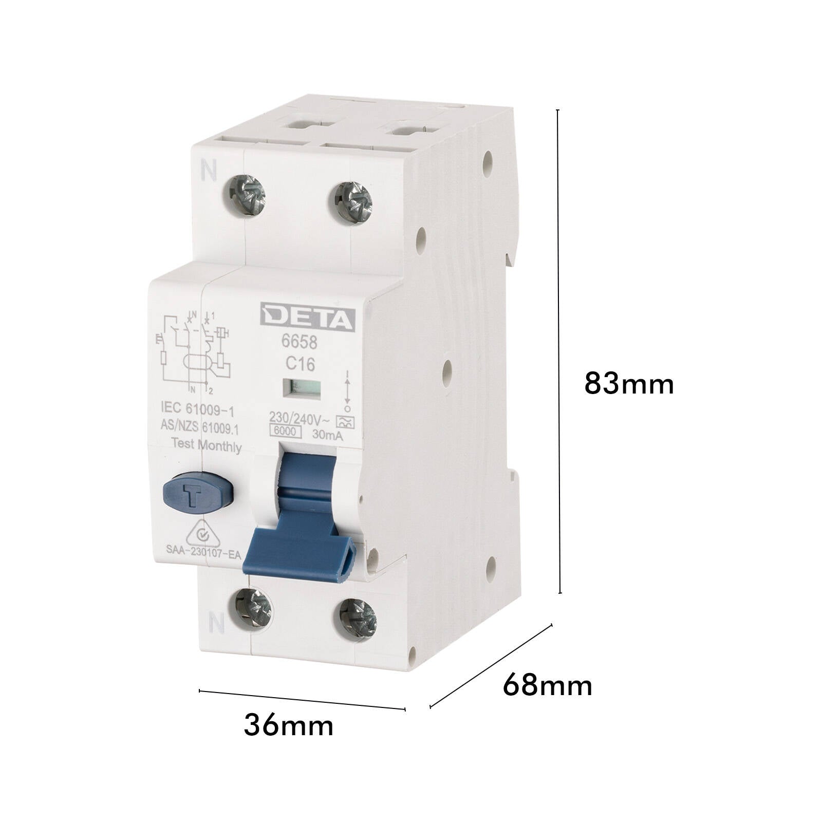 DETA 16A Single Phase RCBO 6658B-16B