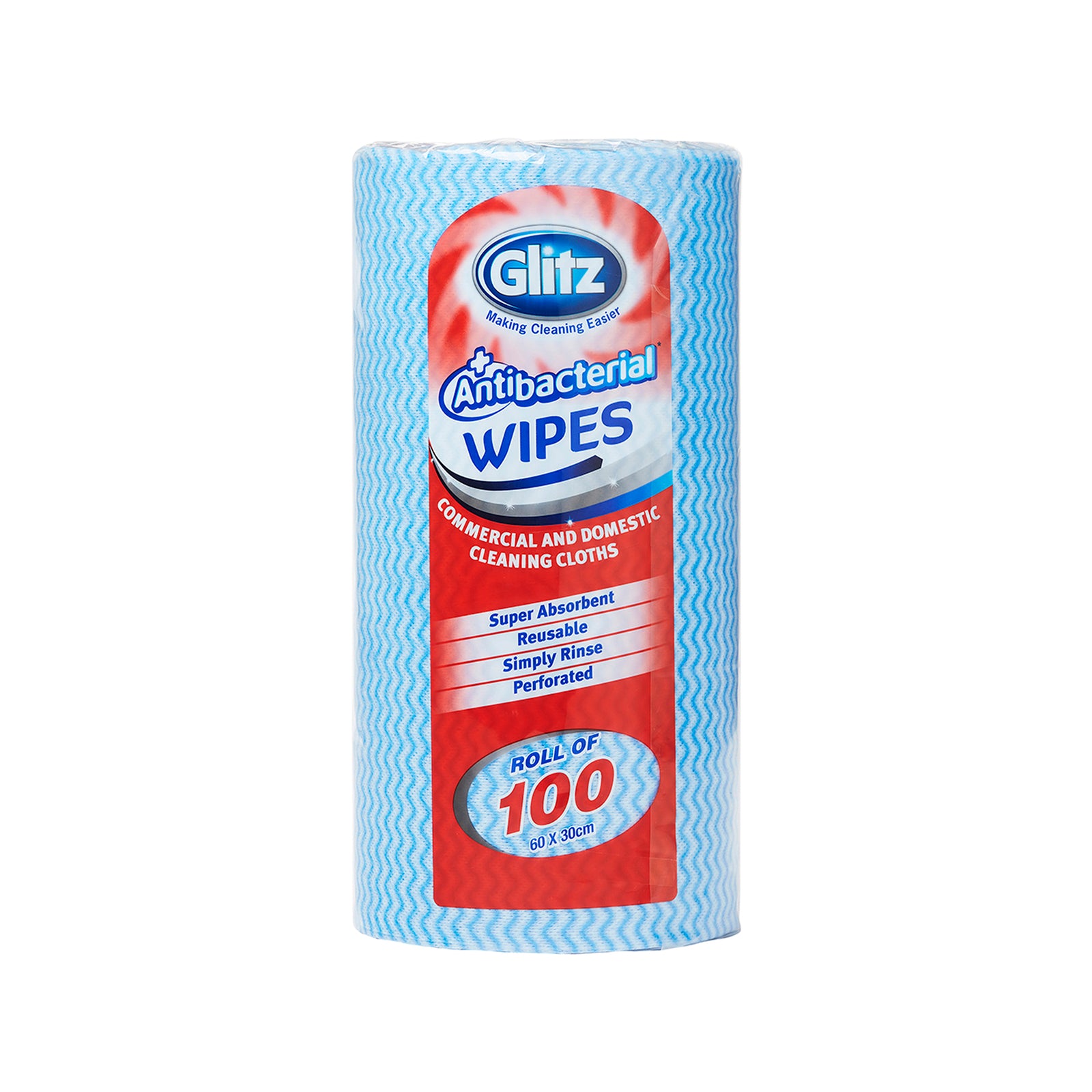 Glitz Antibacterial Wipes on a Roll - 100 Pack, Reusable