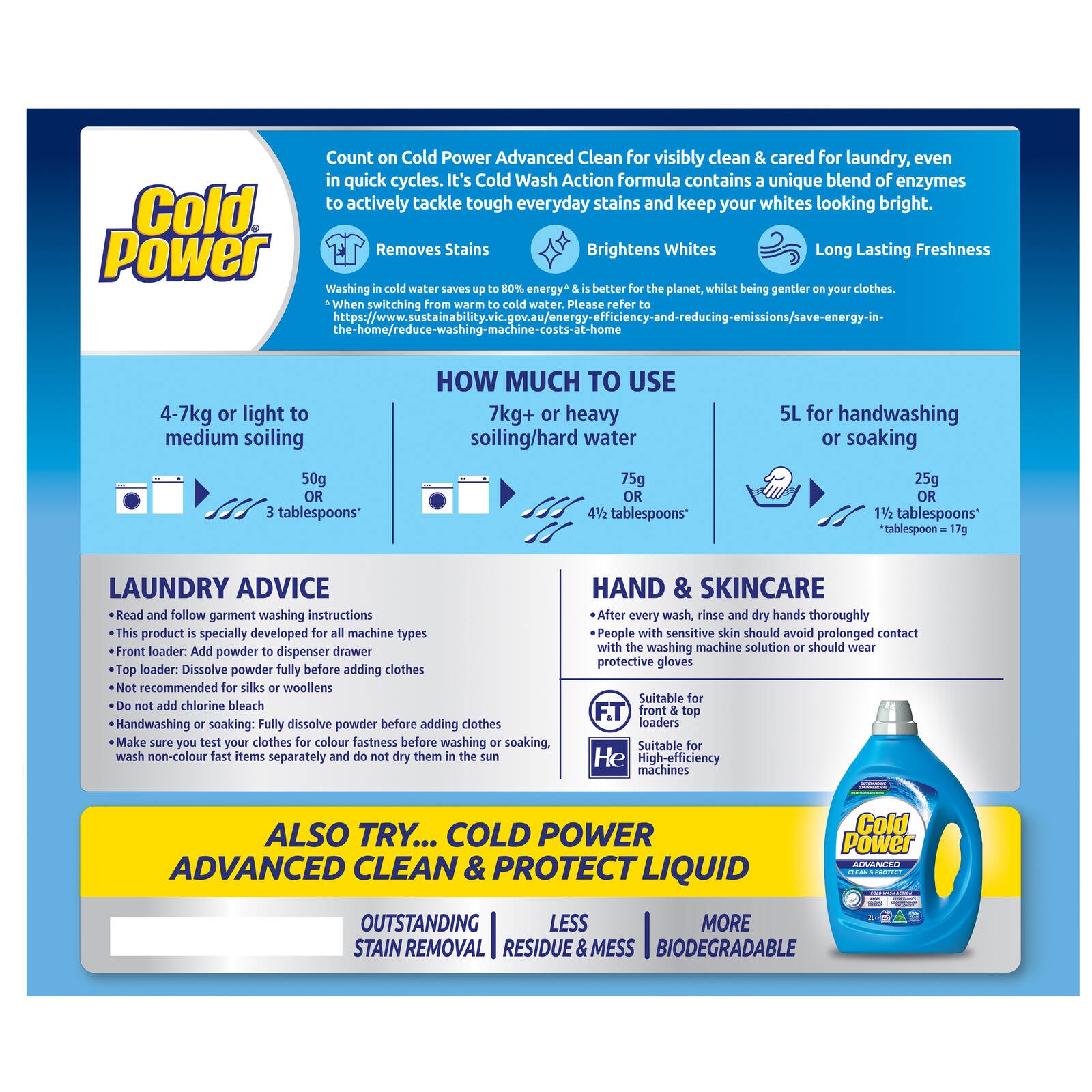 Cold Power Advanced Clean 5.4kg Laundry Powder Detergent