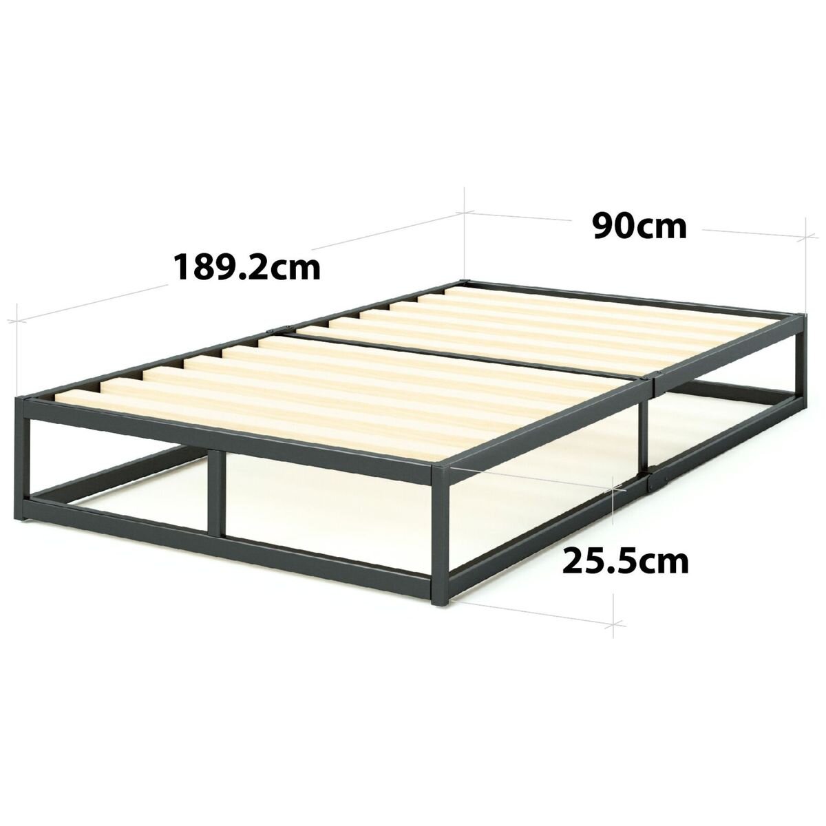 Zinus Joseph Single 25cm Metal Bed Frame in Black - Reinforced Centre Beam, 130kg Capacity - AU-MBBF-10S