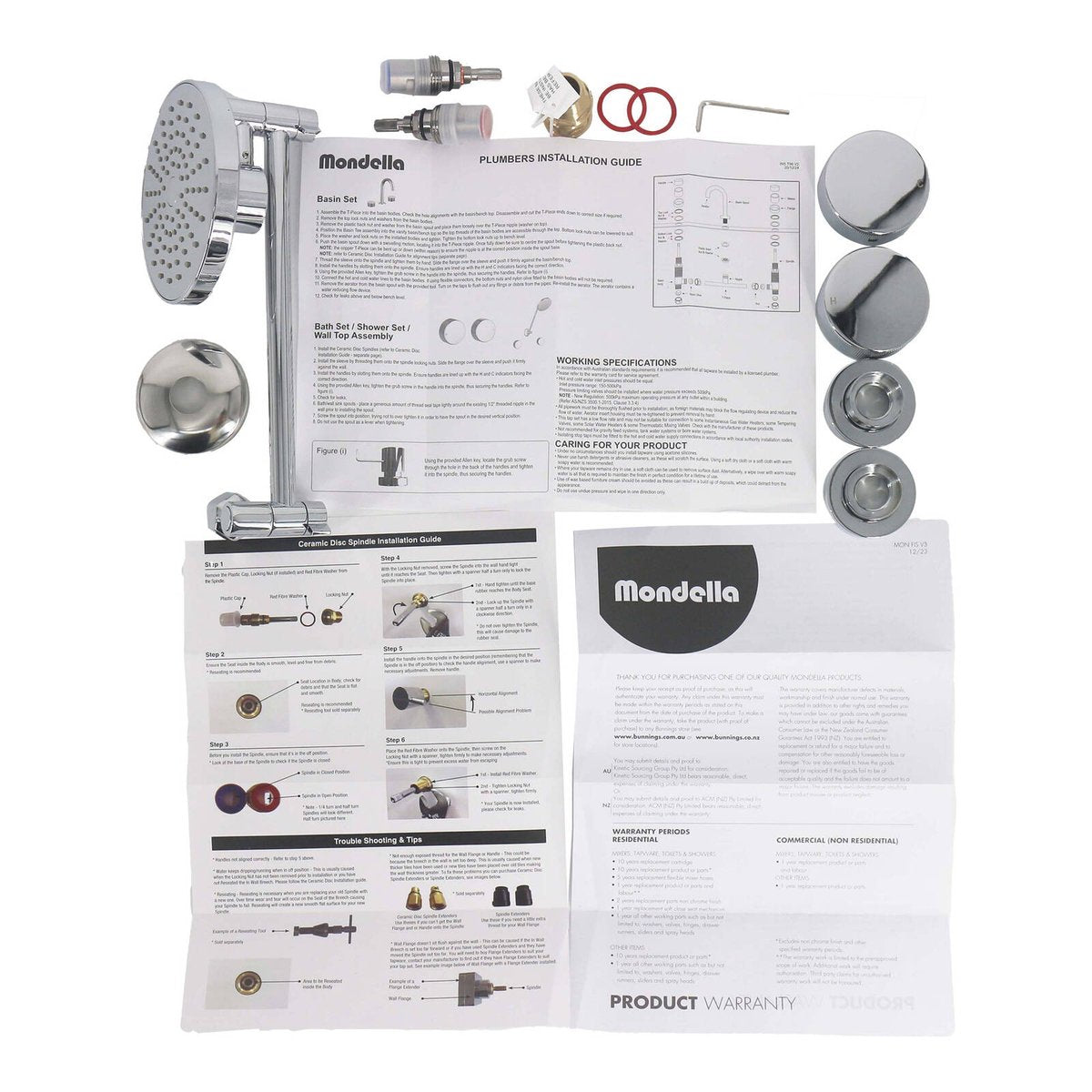 Mondella Resonance Chrome 1/4 Turn All Directional Shower Set, Textured Grip, 9L/min 3 Star WELS