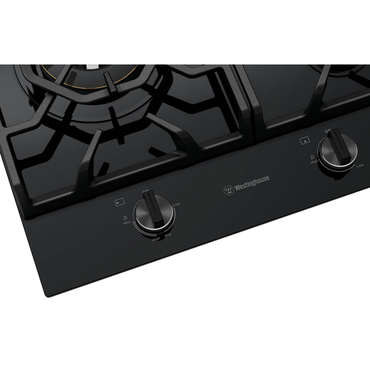Westinghouse 90cm 5 Burner Gas Cooktop - Black Ceramic Glass, 19MJ/h Wok Burner, Dual Valve Control - WHG959BD