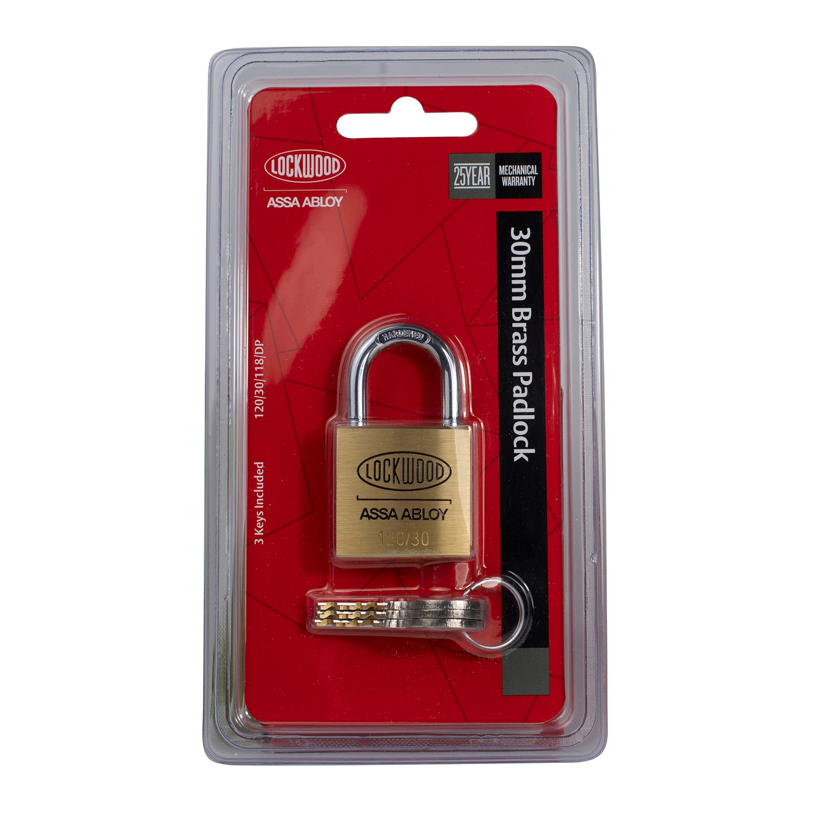 Lockwood 30mm Solid Brass General Purpose Padlock, Double Locking, Keyed