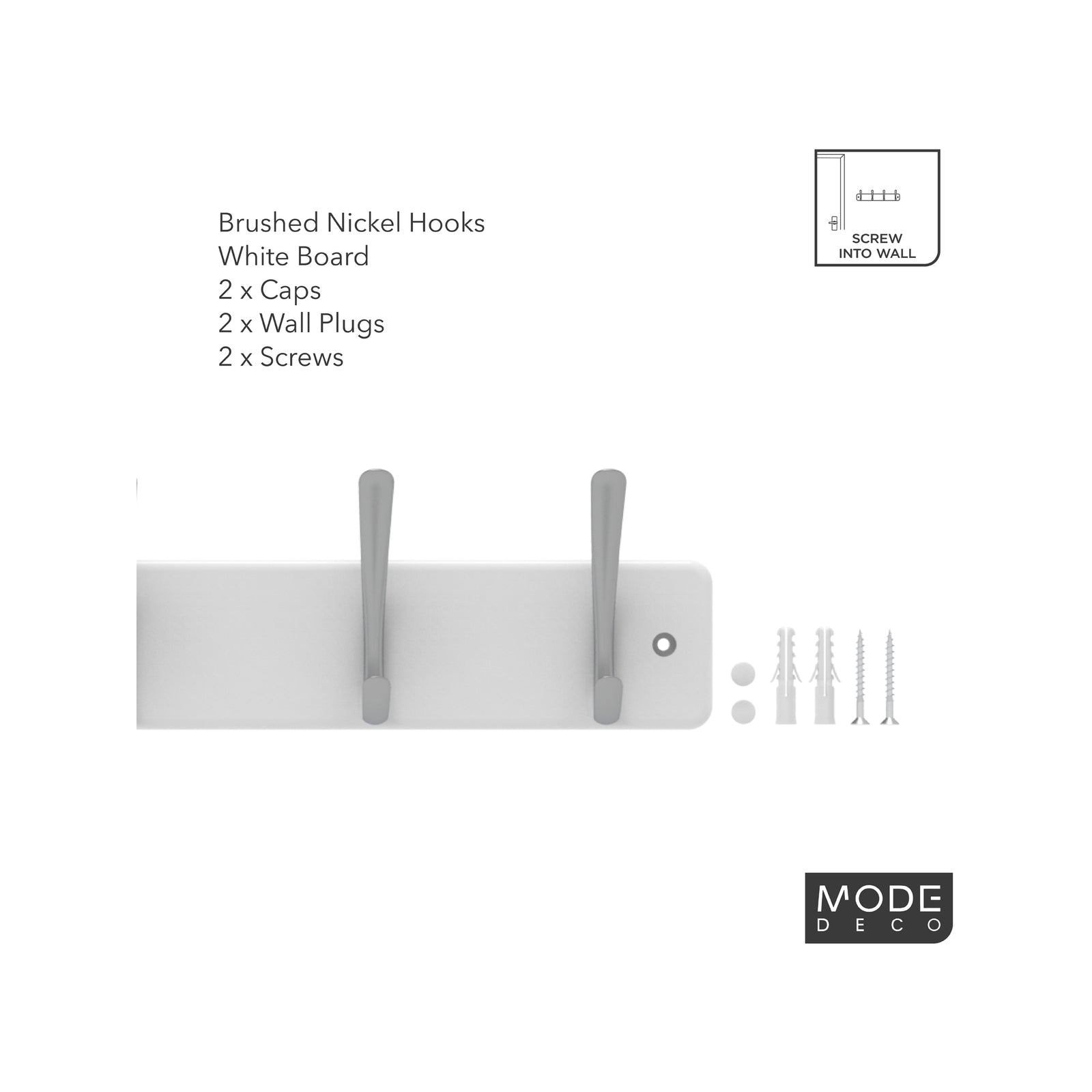 MODE 6 Brushed Nickel Hook White Board Hat And Coat Rack