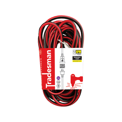 HPM 10m Extra Heavy Duty Extension Lead, 10A 2400W, 1.5mm 3-Core, Locking Plug, Red