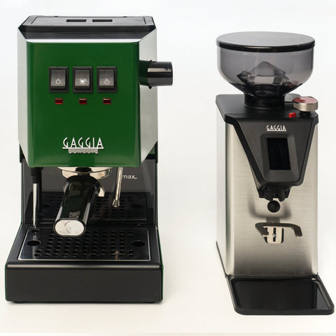 Gaggia Classic E24 Coffee Machine and MDF55 Grinder Bundle - Green - Doserless Grinding - DMGNCEVOGRNBUN