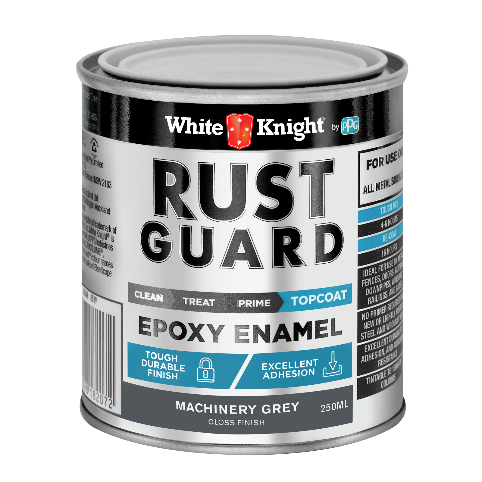 White Knight Rust Guard 250ml Machinery Grey Gloss Epoxy Enamel Paint