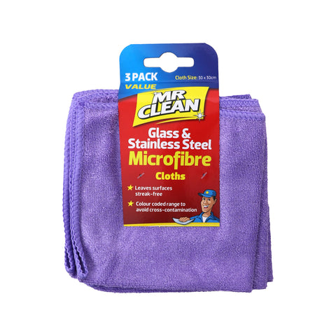Mr Clean Glass & Stainless Steel Microfibre Cloth 3 Pack 300 x 300mm Streak-Free