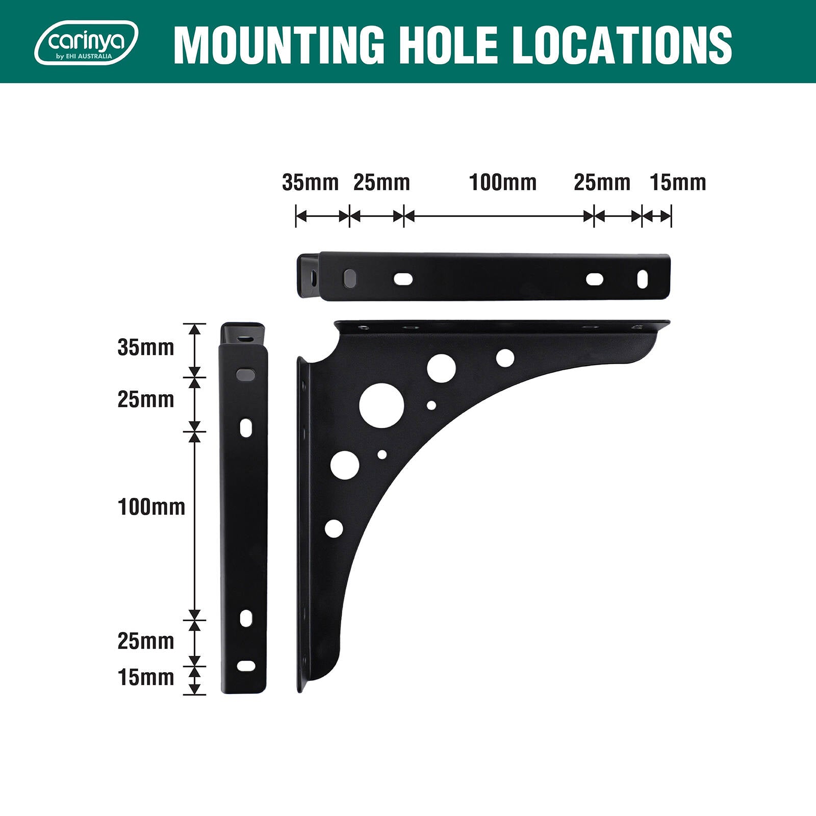 Carinya 200 x 200mm Black Euro Bracket - Powder Coated Steel, 75kg