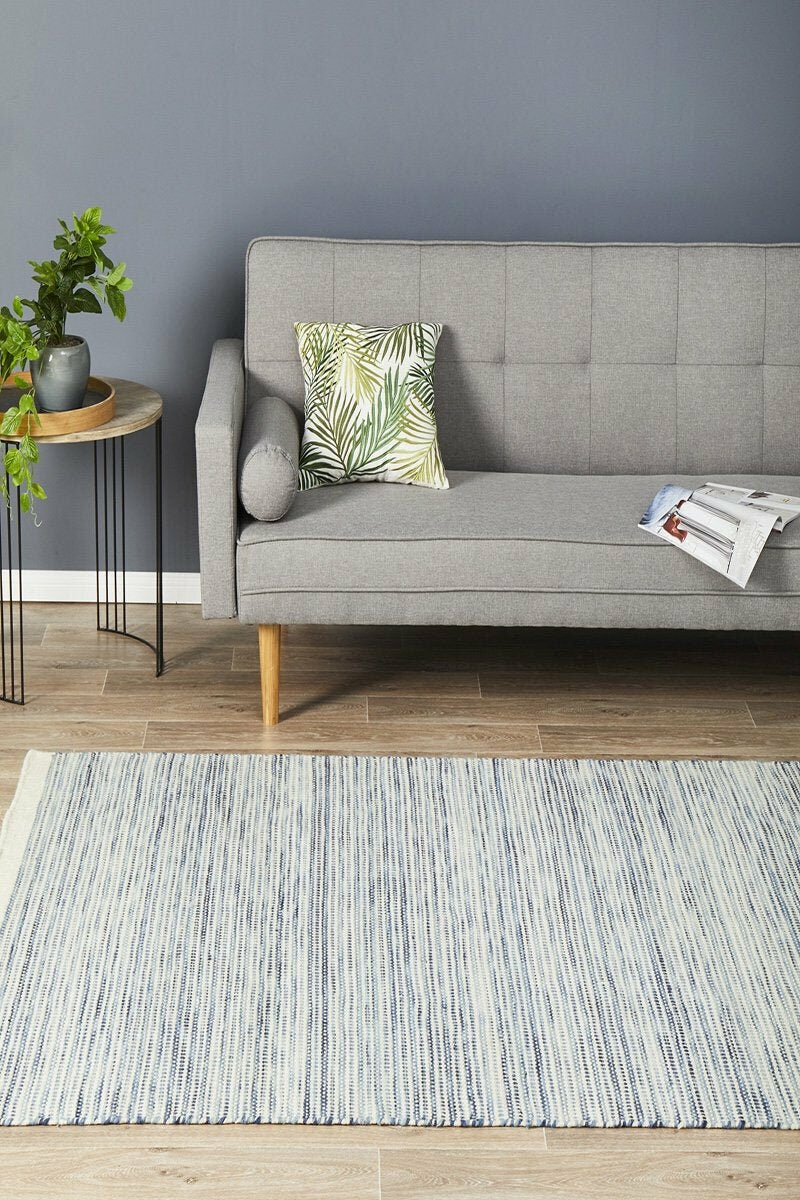 Rug Culture Skandi medium blue rug 225x155cm - hand loomed flatweave wool - SKAN310BLU225X155