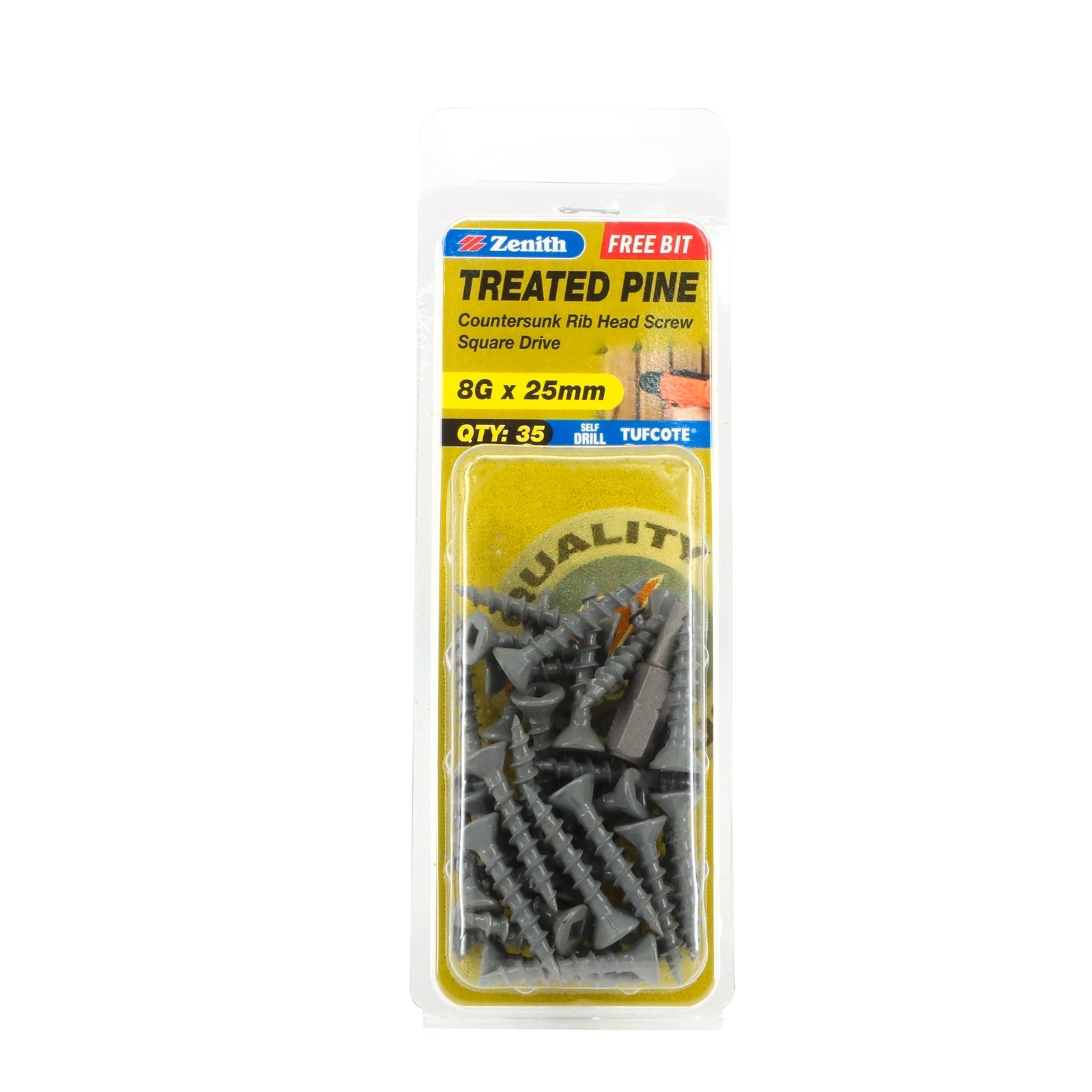 Zenith 8G x 25mm Tufcote Countersunk Rib Head Treated Pine Screws 35 Pack