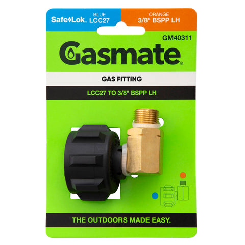 Gasmate Adaptor 3/8" BSPP LH to LCC27 Brass 90-Degree Gas Fitting