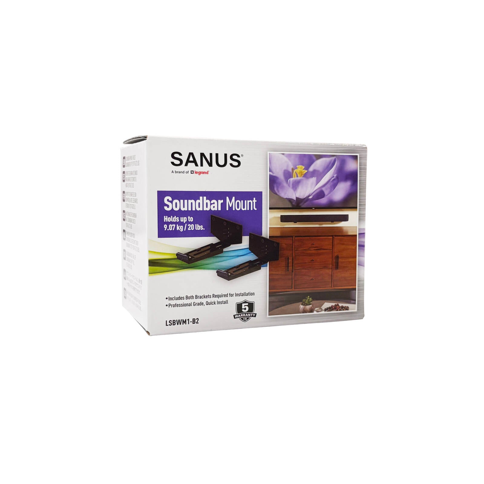 Sanus Soundbar Wall Mount, Holds Soundbars Up to 9.07kg, Horizontal, Hardware Included