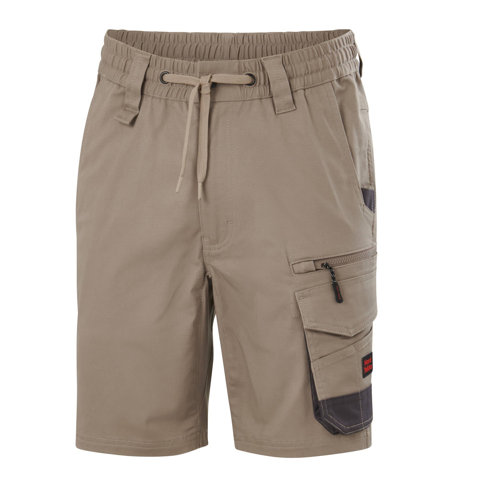 Hard Yakka Men's Tough Utility Mid Length Shorts, Desert, Cotton-Rich, Ruler Pocket, Size 87R
